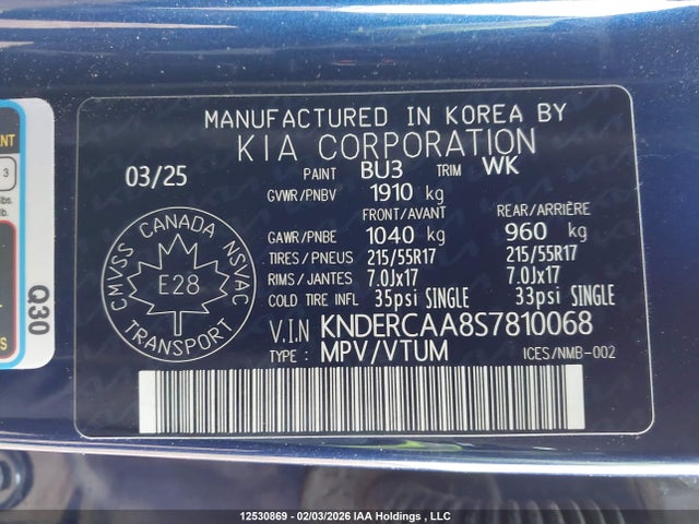 2025 Kia Seltos Ex მანქანა იყიდება აუქციონზე, vin: KNDERCAA8S7810068, აუქციონის ნომერი: 12530869