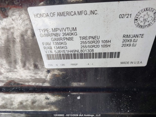 Продаж на аукціоні авто 2022 Acura Mdx, vin: 5J8YE1H49NL801308, номер лоту: 12530882