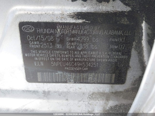 Продажа на аукционе авто 2009 Hyundai Sonata Limited, vin: 5NPEU46C49H534251, номер лота: 12530890