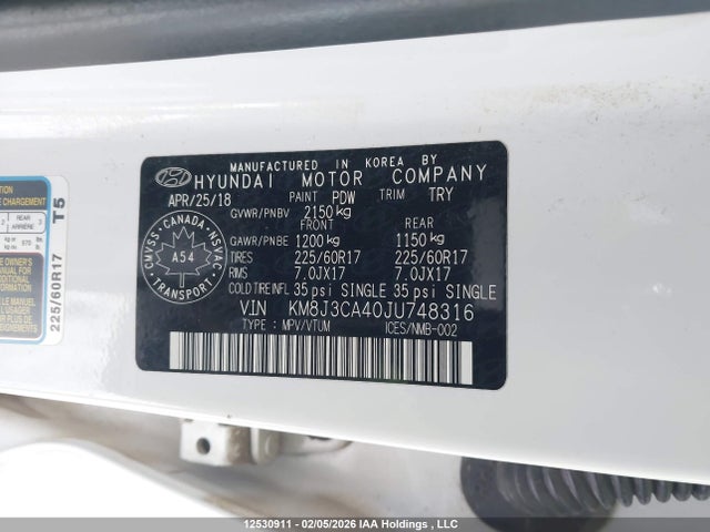KM8J3CA40JU748316 Hyundai Tucson Limited/sport And Eco/se