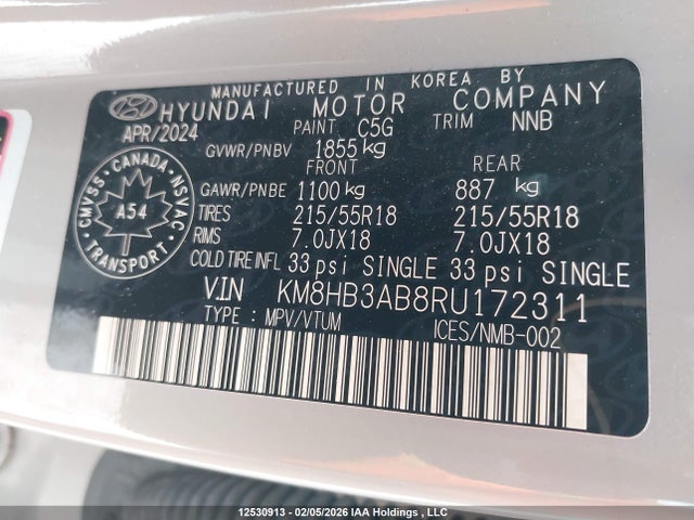 KM8HB3AB8RU172311 Hyundai Kona Sel