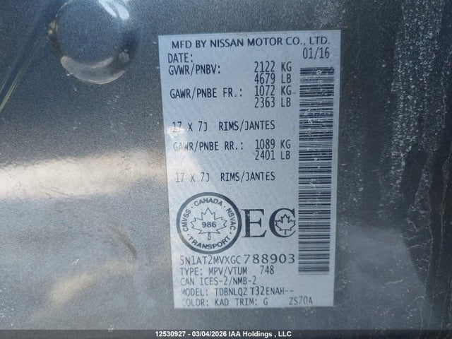 Aukcja sprzedaży 2016 Nissan Rogue S/sl/sv, vin: 5N1AT2MVXGC788903, numer aukcji: 12530927