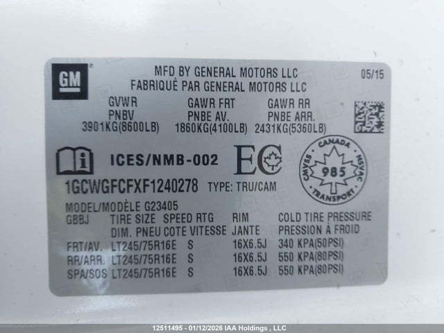 1GCWGFCFXF1240278 Chevrolet Express 2500 1wt