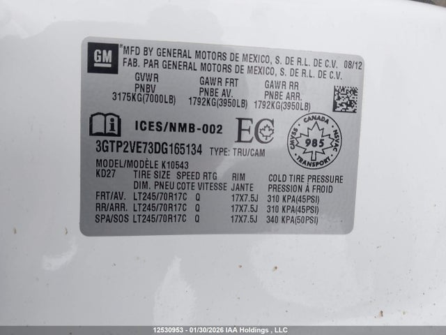 Продажа на аукционе авто 2013 Gmc Sierra 1500 Sle, vin: 3GTP2VE73DG165134, номер лота: 12530953