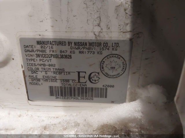 Продажа на аукционе авто 2016 Nissan Versa Note S/s Plus/sv/sl/sr, vin: 3N1CE2CPXGL383626, номер лота: 12530965