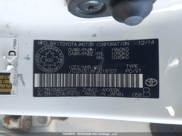 JTDZN3EU8FJ018707 Toyota PRIUS V
