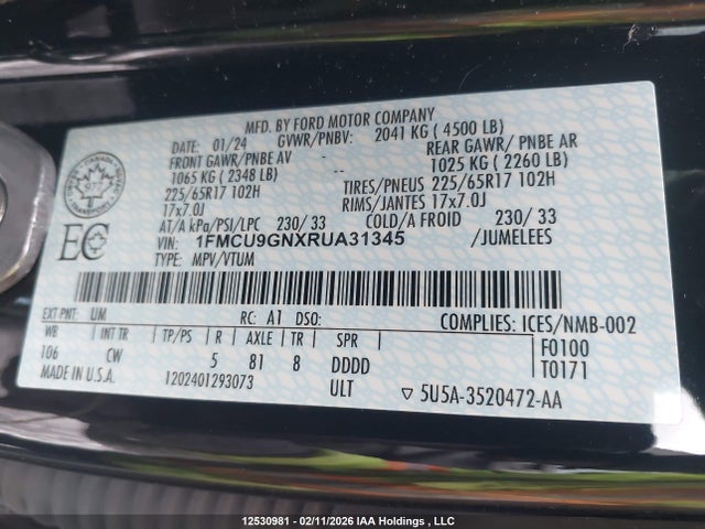 1FMCU9GNXRUA31345 Ford Escape Active