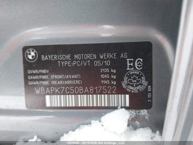 12530983 :رقم المزاد ، WBAPK7C50BA817522 vin ، 2011 Bmw 328 Xi مزاد بيع