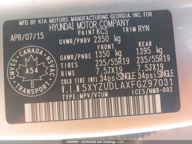 5XYZUDLAXFG297031 Hyundai Santa Fe Sport 2.0t Se