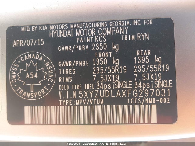 5XYZUDLAXFG297031 Hyundai Santa Fe Sport 2.0t Se