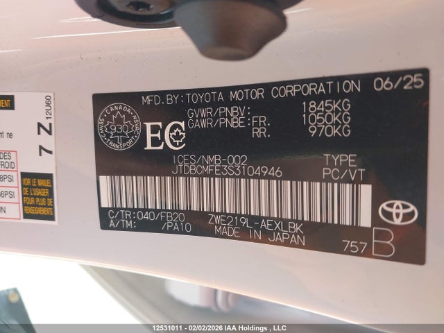 JTDBCMFE3S3104946 Toyota Corolla Le/se/xle