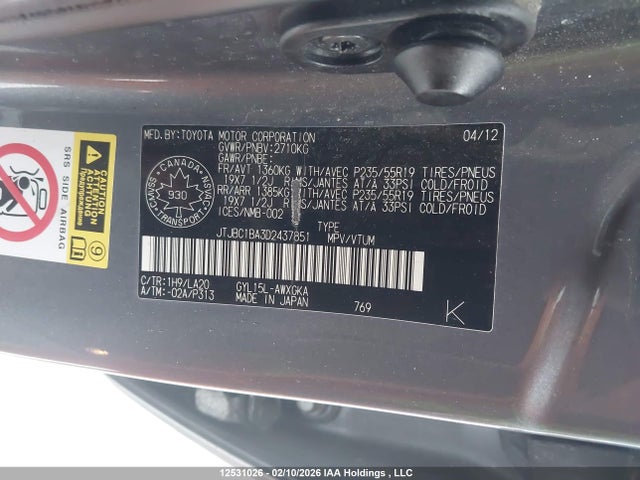 12531026 :رقم المزاد ، JTJBC1BA3D2437851 vin ، 2013 Lexus Rx 450 مزاد بيع