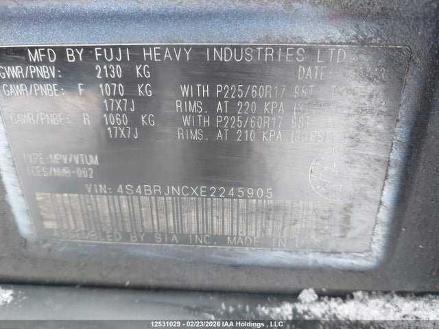 4S4BRJNCXE2245905 Subaru Outback 3.6r Limited Package