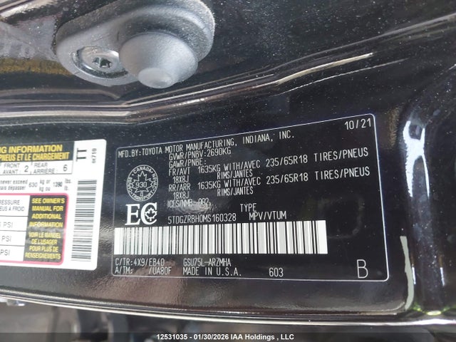 5TDGZRBH0MS160328 Toyota Highlander Xle