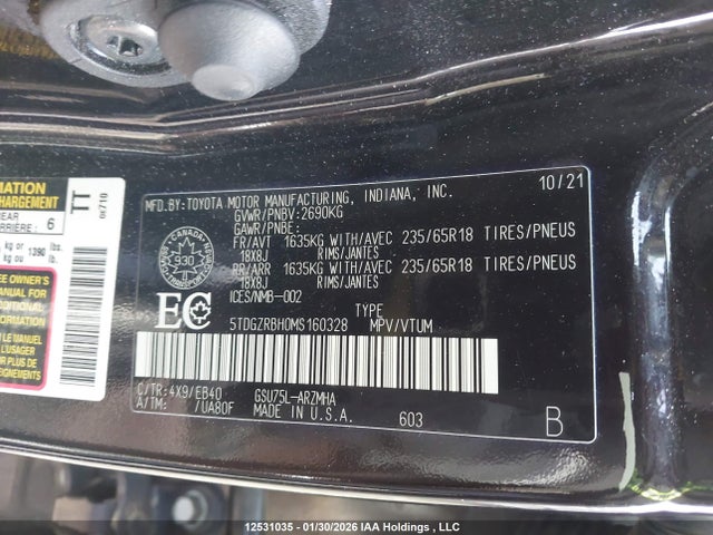 5TDGZRBH0MS160328 Toyota Highlander Xle