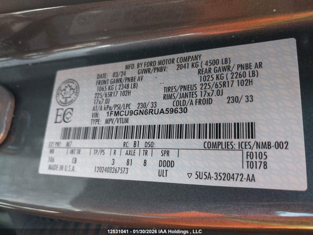 1FMCU9GN6RUA59630 Ford Escape Active