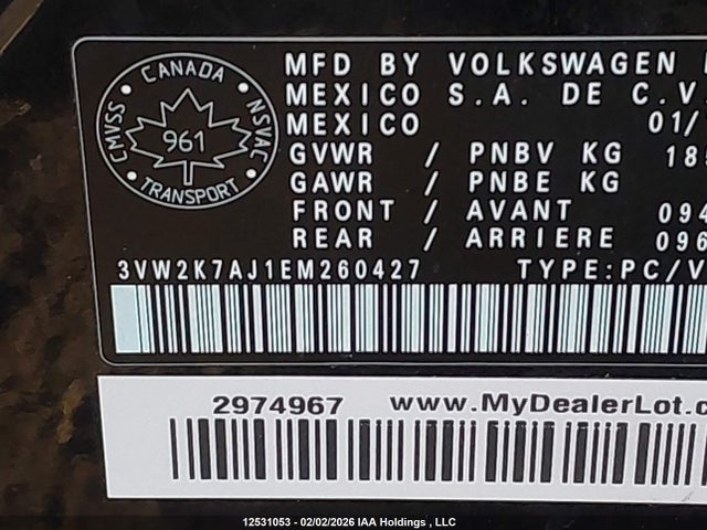 3VW2K7AJ1EM260427 Volkswagen JETTA S