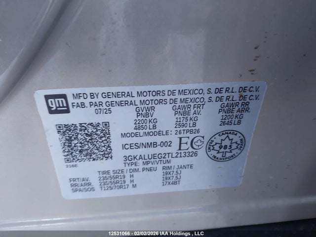 2026 Gmc Terrain Elevation მანქანა იყიდება აუქციონზე, vin: 3GKALUEG2TL213326, აუქციონის ნომერი: 12531066
