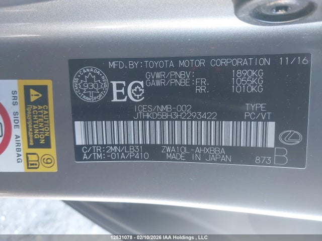 Lexus CT 200H 2017 JTHKD5BH3H2293422 Image 9