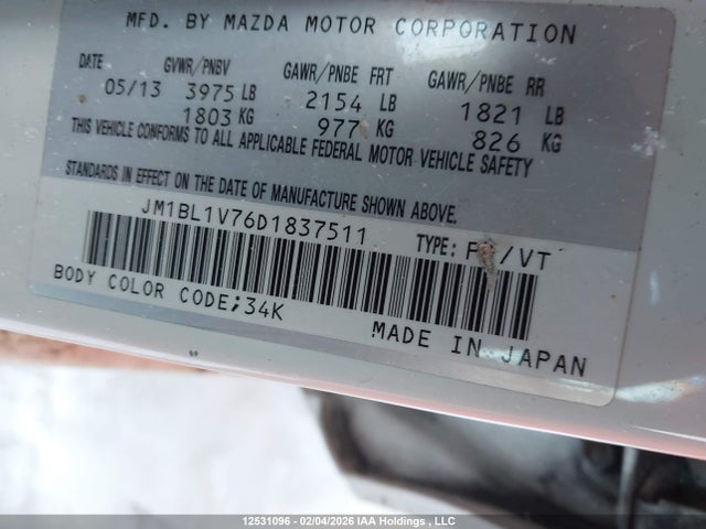 Aukcja sprzedaży 2013 Mazda Mazda3, vin: JM1BL1V76D1837511, numer aukcji: 12531096