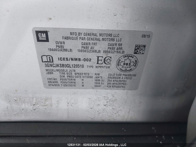 3GNCJKSB9GL128519 Chevrolet TRAX LS