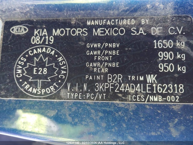 3KPF24AD4LE162318 KIA FORTE LX