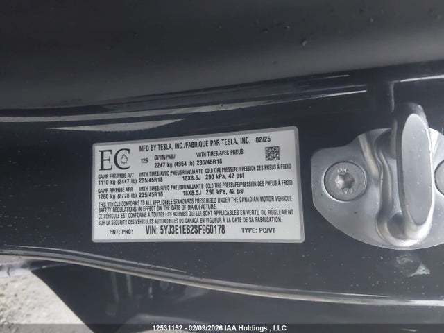 5YJ3E1EB2SF960178 Tesla MODEL 3