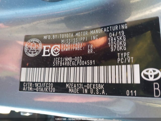 Toyota Corolla 2020 5YFB4RBE6LP004591 Image 9