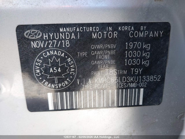Aukcja sprzedaży 2019 Hyundai Ioniq, vin: KMHC65LD3KU133852, numer aukcji: 12531167