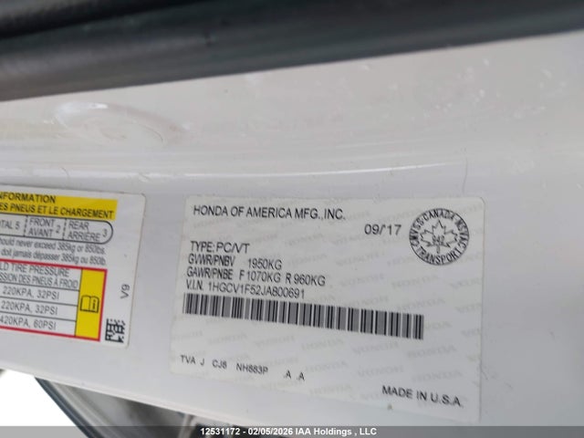 1HGCV1F52JA800691 Honda Accord Ex-l