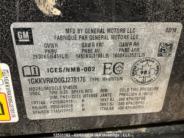 1GKKVRKD0GJ278176 GMC Acadia Slt-1