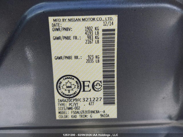 1N4AZ0CP9FC321227 Nissan Leaf
