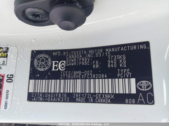 2015 Toyota Corolla Le მანქანა იყიდება აუქციონზე, vin: 2T1BURHEXFC382084, აუქციონის ნომერი: 12531226