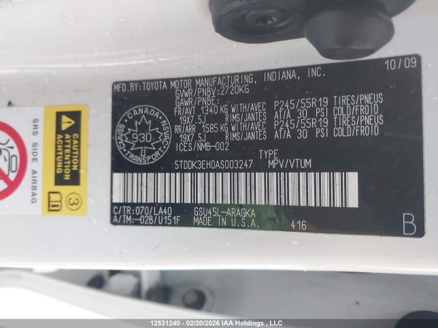 Продажа на аукционе авто 2010 Toyota Highlander Limited, vin: 5TDDK3EH0AS003247, номер лота: 12531240