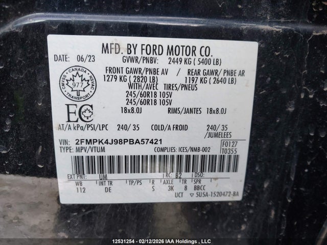 2023 Ford Edge Sel მანქანა იყიდება აუქციონზე, vin: 2FMPK4J98PBA57421, აუქციონის ნომერი: 12531254
