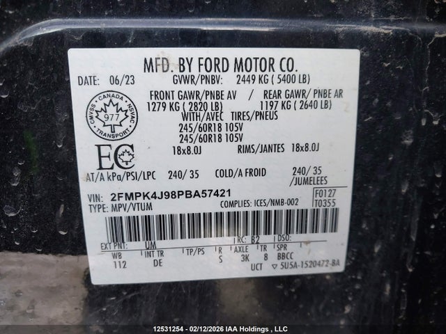 2023 Ford Edge Sel მანქანა იყიდება აუქციონზე, vin: 2FMPK4J98PBA57421, აუქციონის ნომერი: 12531254