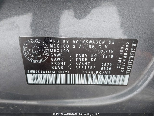 3VW2K7AJ4FM330021 Volkswagen Jetta 2.0l Trendline/2.0l Trendline+