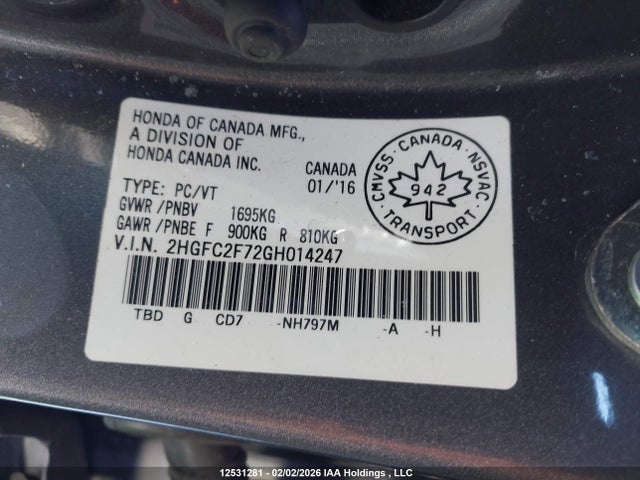 Honda Civic 2016 2HGFC2F72GH014247 Image 9