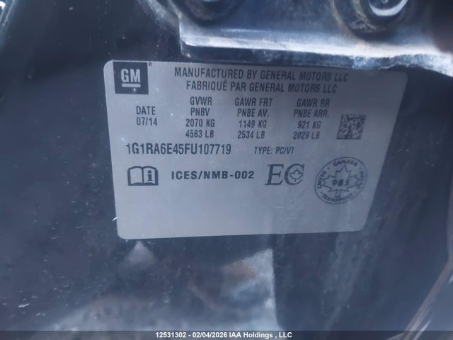 1G1RA6E45FU107719 Chevrolet Volt