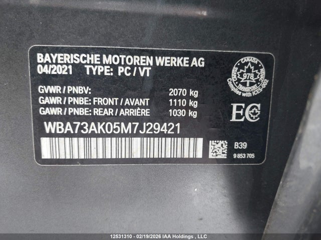 WBA73AK05M7J29421 BMW 228XI