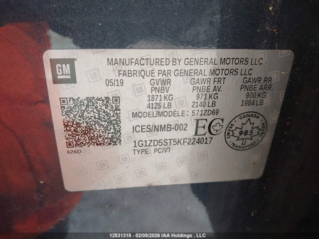 1G1ZD5ST5KF224017 Chevrolet MALIBU LT