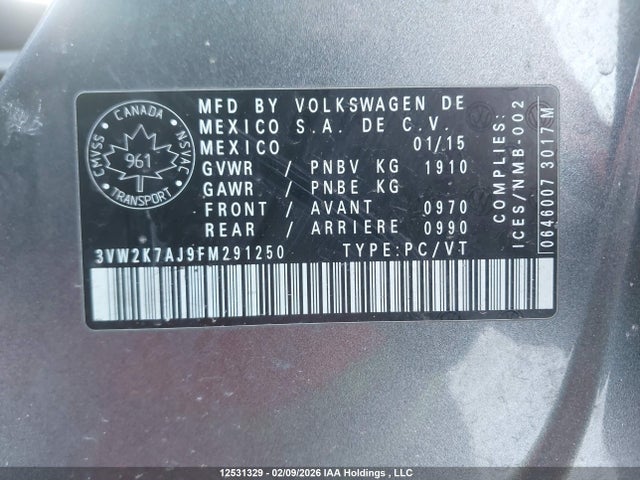 3VW2K7AJ9FM291250 Volkswagen JETTA S