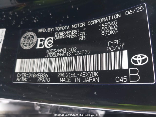 JTDBDMHE4S3024579 Toyota Corolla Hybrid Xse