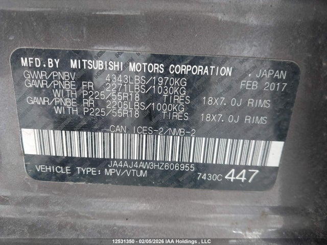 JA4AJ4AW3HZ606955 Mitsubishi Rvr Se Limited/gt