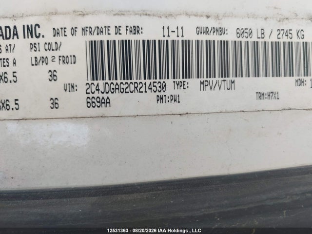 Продаж на аукціоні авто 2012 Ram Cargo, vin: 2C4JDGAG2CR214530, номер лоту: 12531363