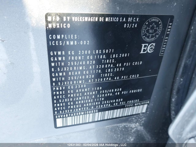 3VV4B7AX3RM108835 Volkswagen Tiguan Sel R-line Black