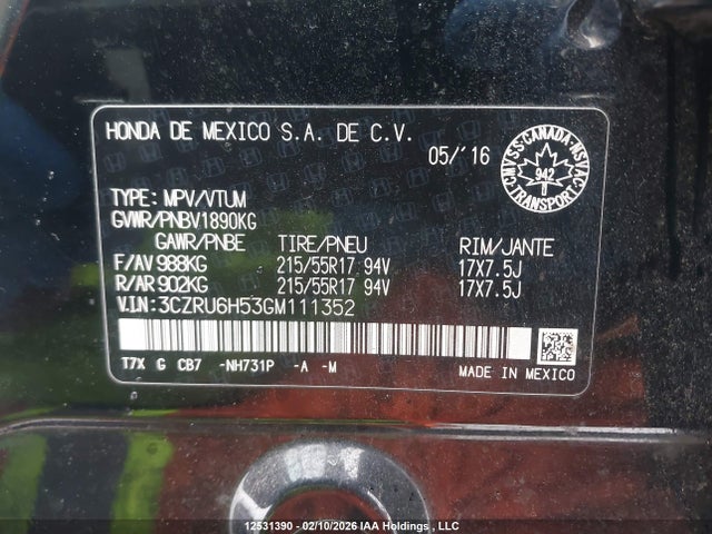 3CZRU6H53GM111352 Honda HR-V EX