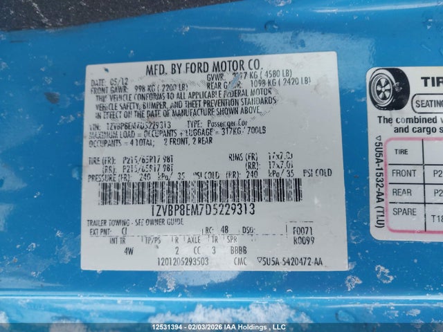 Aukcja sprzedaży 2013 Ford Mustang, vin: 1ZVBP8EM7D5229313, numer aukcji: 12531394