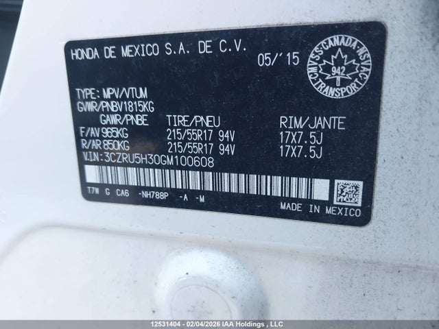 3CZRU5H30GM100608 Honda HR-V LX