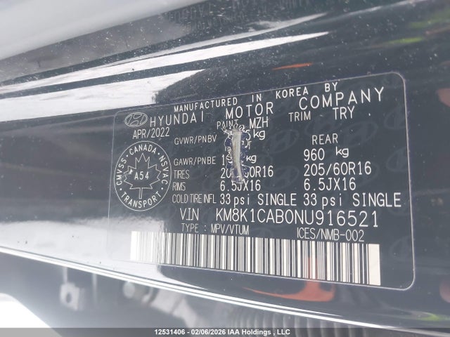 KM8K1CAB0NU916521 Hyundai Kona Essential Awd